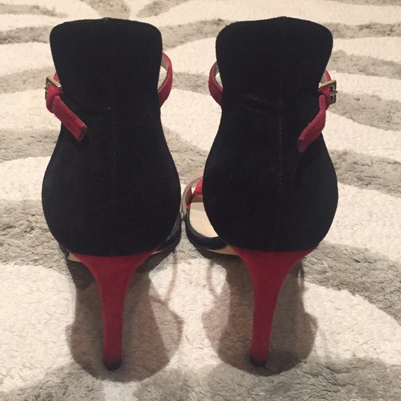 L. K. Bennett red, blk, tan open toe heels - Picture 4 of 7